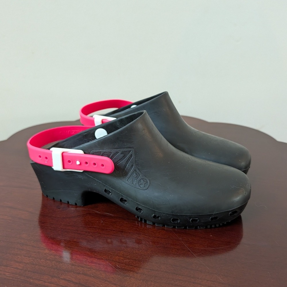 CALZURO Professional Nursing Clogs Black Pink Strap Made in Italy Size 36-37